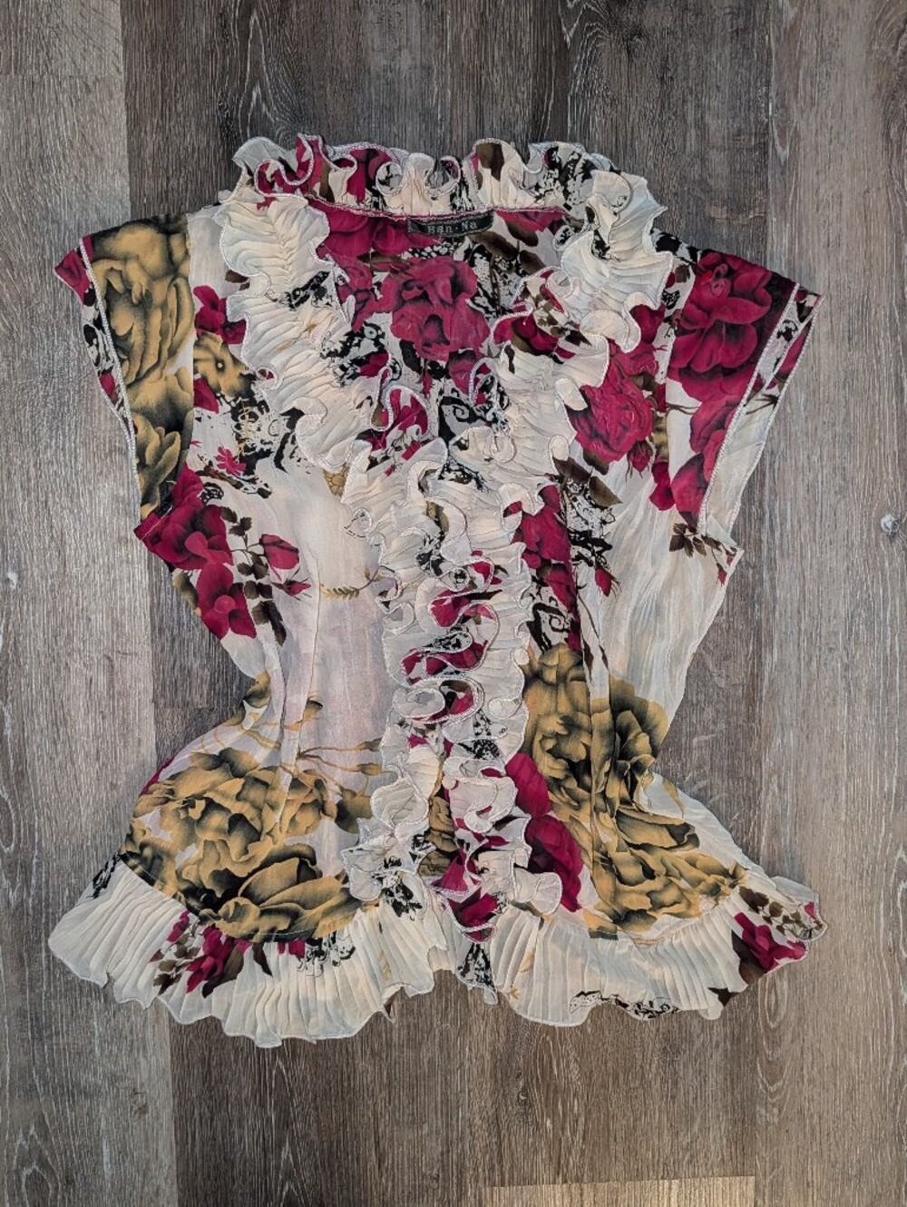 Vintage Casual Floral Ruffle Blouse